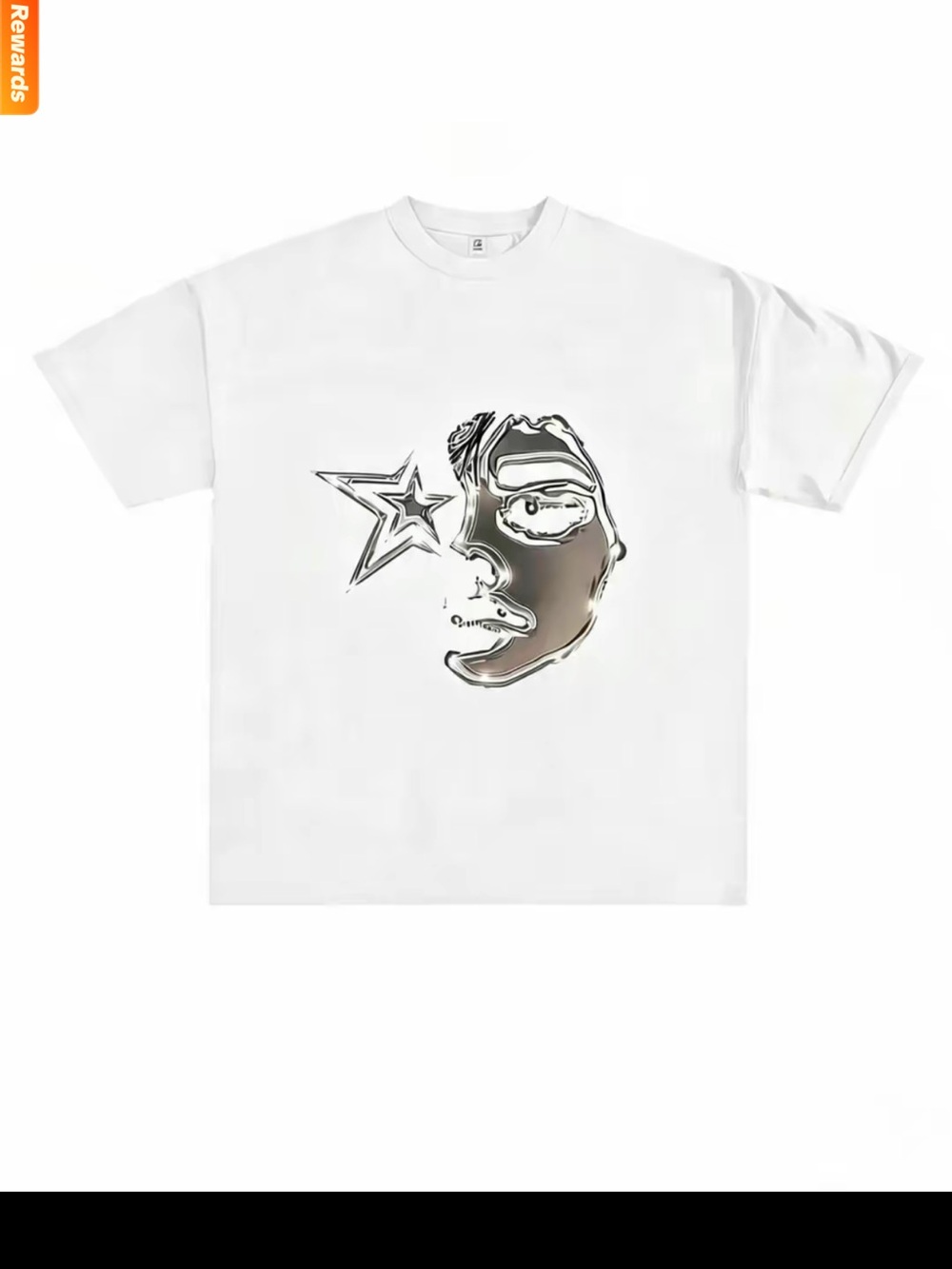 Hello Kitty White Tee with Metallic Silver Face & Star Graphic